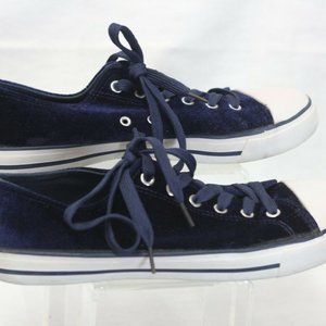 Women's Ellemeno Navy Blue Velvet Lace-up Casual Low-Top Sneakers Size: 10
